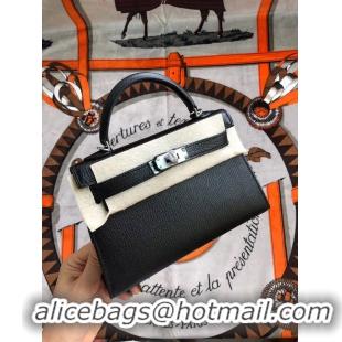 Good Quality Hermes original mini Kelly chevre mysore K19CM black&silver Metal