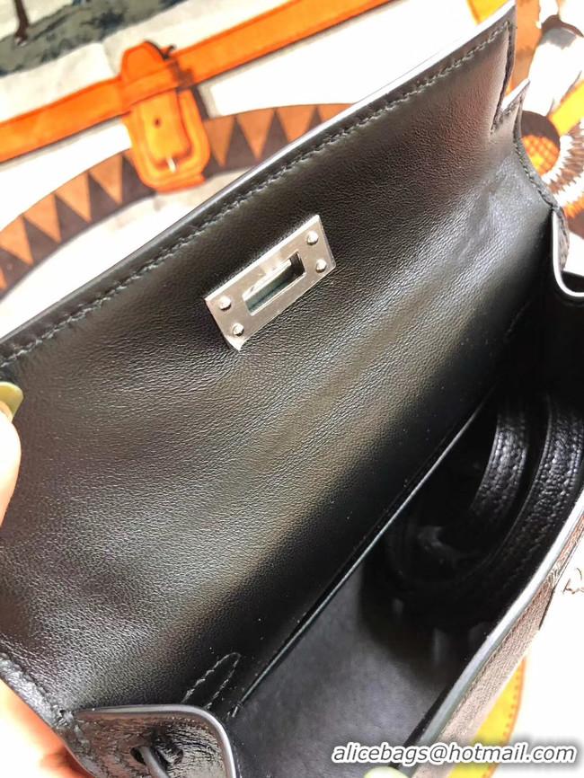 Good Quality Hermes original mini Kelly chevre mysore K19CM black&silver Metal