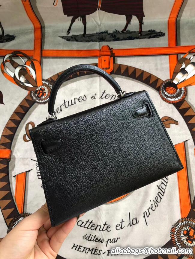 Good Quality Hermes original mini Kelly chevre mysore K19CM black&silver Metal