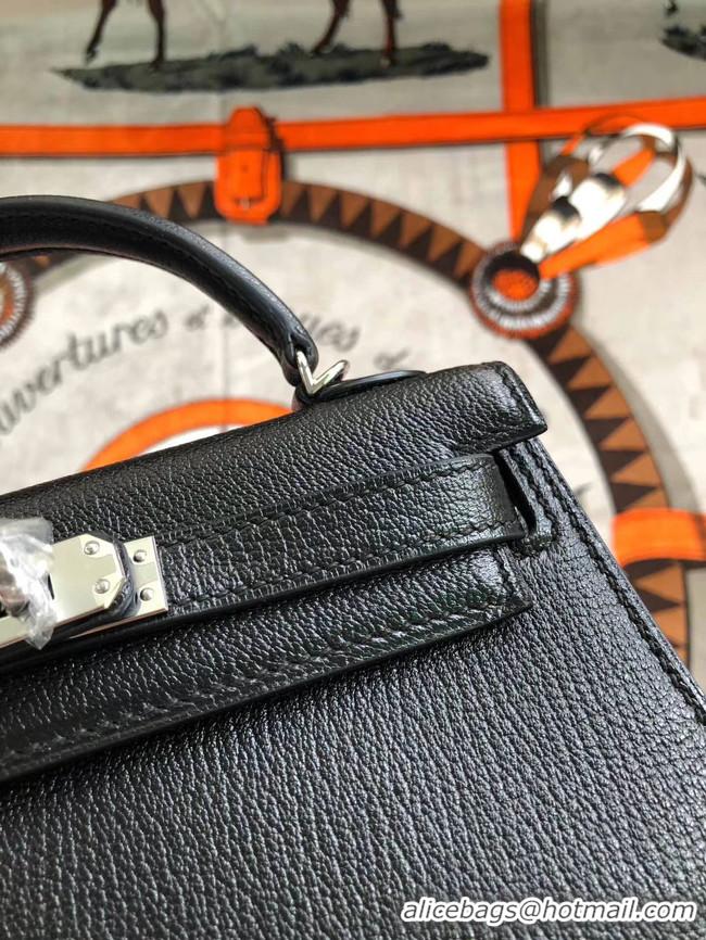 Good Quality Hermes original mini Kelly chevre mysore K19CM black&silver Metal