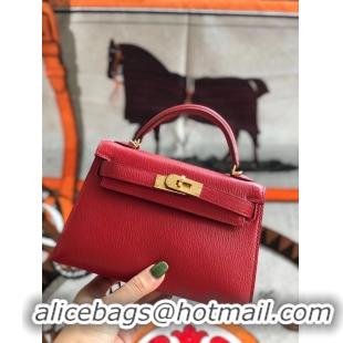 Grade Duplicate Hermes original mini Kelly chevre mysore K19CM red&Gold Metal