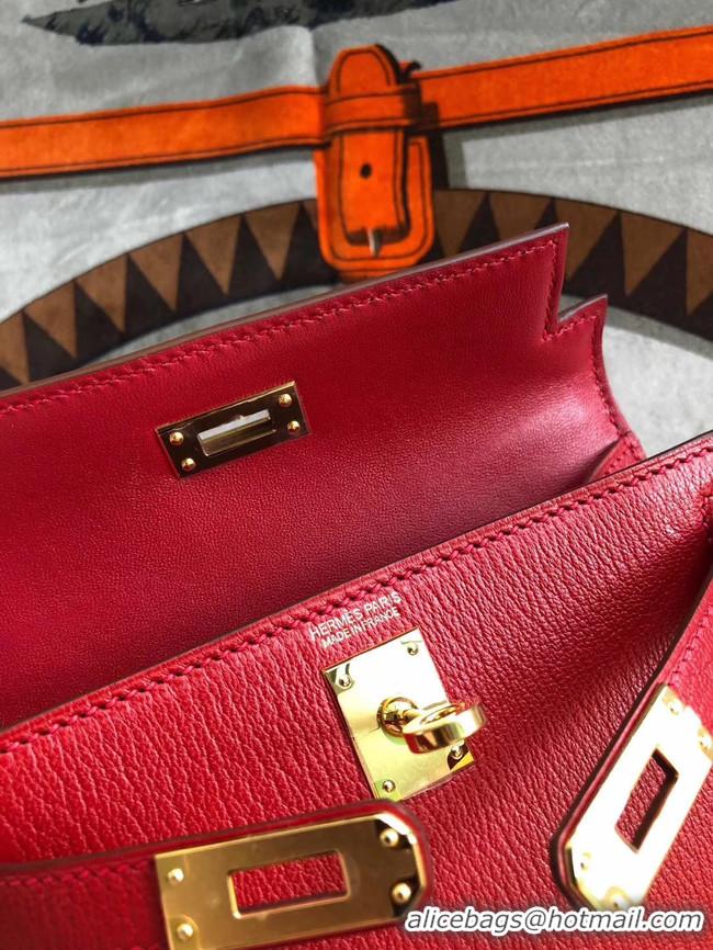 Grade Duplicate Hermes original mini Kelly chevre mysore K19CM red&Gold Metal