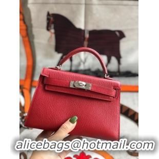 Low Price Hermes original mini Kelly chevre mysore K19CM red&silver Metal