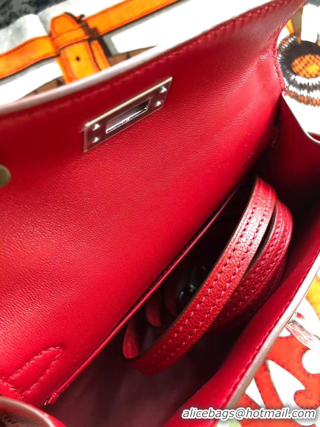 Low Price Hermes original mini Kelly chevre mysore K19CM red&silver Metal