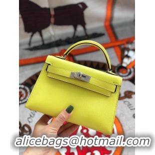 Imitation Hermes original mini Kelly chevre mysore K19CM yellow&silver Metal