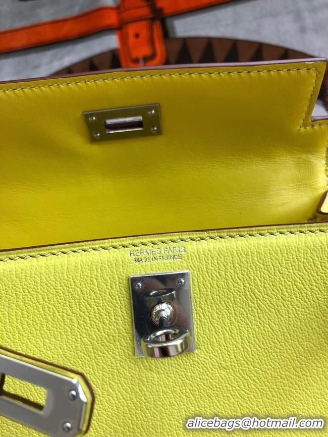 Imitation Hermes original mini Kelly chevre mysore K19CM yellow&silver Metal