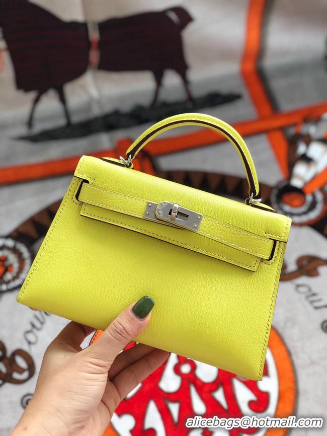 Imitation Hermes original mini Kelly chevre mysore K19CM yellow&silver Metal