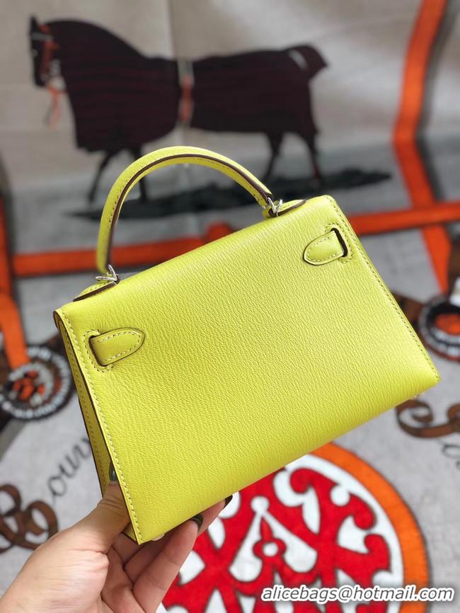 Imitation Hermes original mini Kelly chevre mysore K19CM yellow&silver Metal