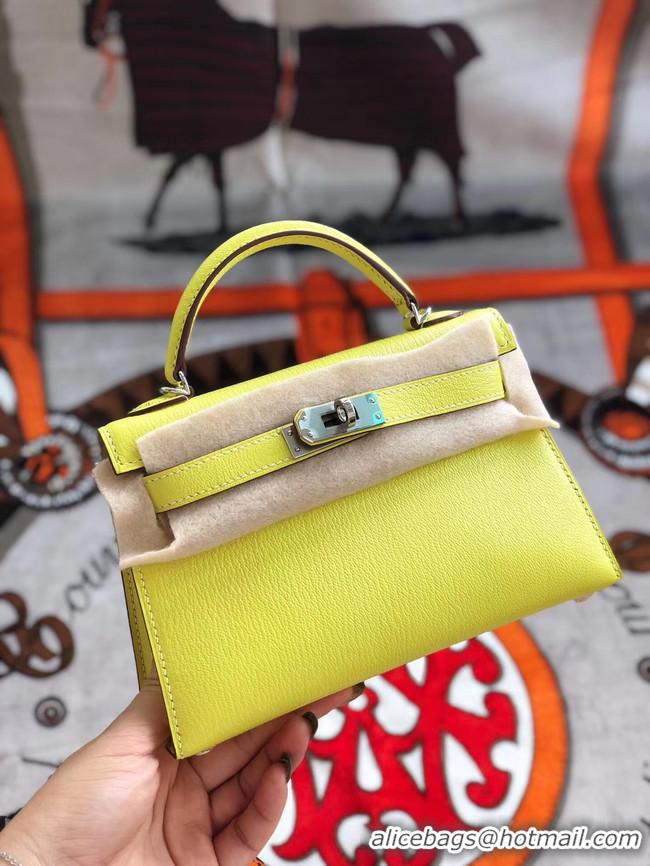 Imitation Hermes original mini Kelly chevre mysore K19CM yellow&silver Metal