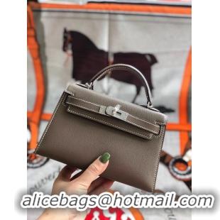 Chic Reproduction Hermes original mini Kelly chevre mysore K19CM grey&silver Metal