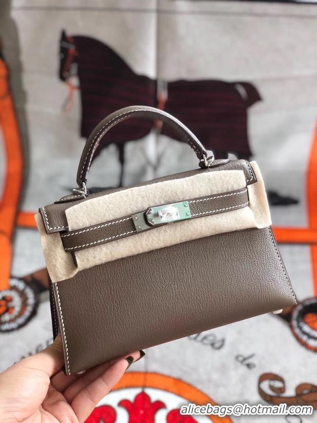 Chic Reproduction Hermes original mini Kelly chevre mysore K19CM grey&silver Metal