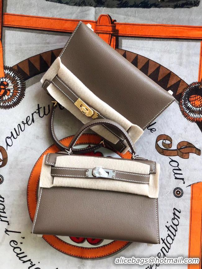 Chic Reproduction Hermes original mini Kelly chevre mysore K19CM grey&silver Metal