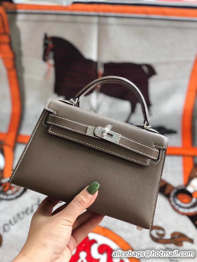 Chic Reproduction Hermes original mini Kelly chevre mysore K19CM grey&silver Metal