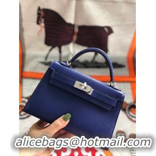 Pretty Style Hermes original mini Kelly chevre mysore K19CM blue&silver Metal