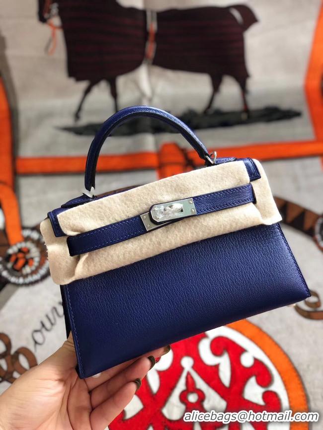 Pretty Style Hermes original mini Kelly chevre mysore K19CM blue&silver Metal