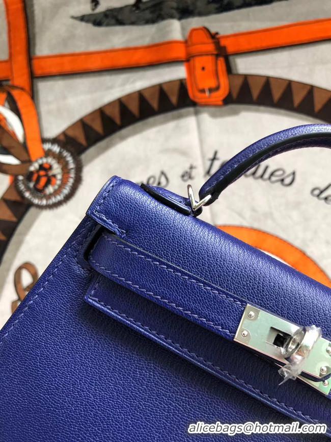 Pretty Style Hermes original mini Kelly chevre mysore K19CM blue&silver Metal