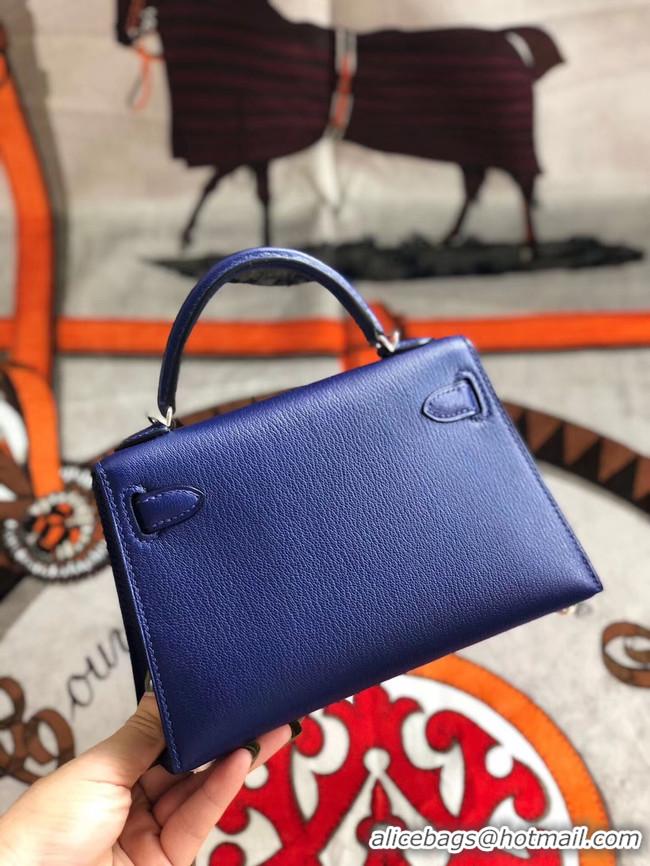 Pretty Style Hermes original mini Kelly chevre mysore K19CM blue&silver Metal