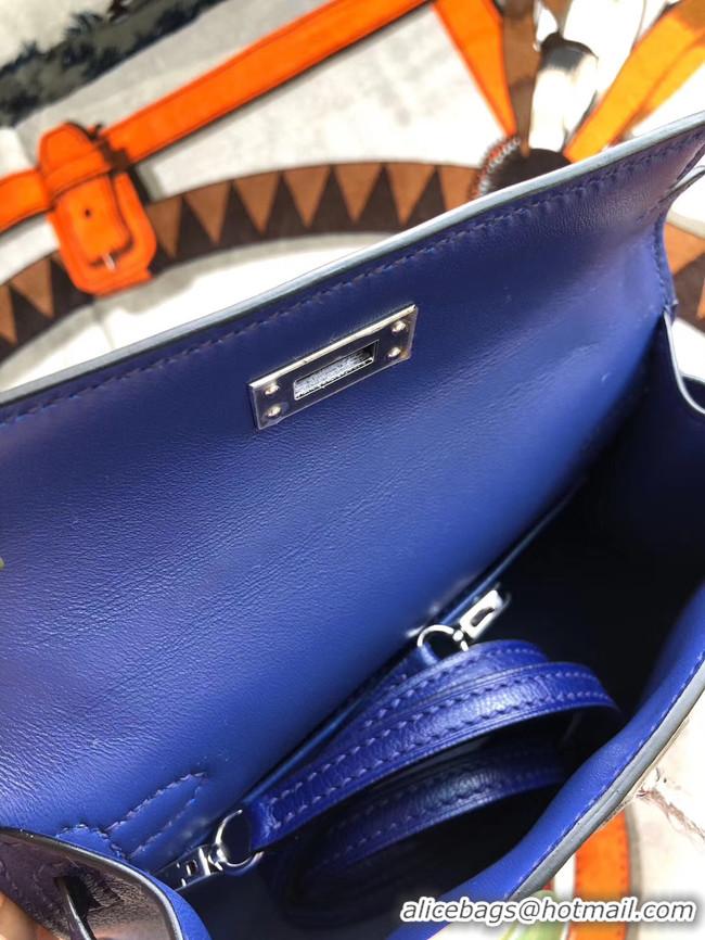 Pretty Style Hermes original mini Kelly chevre mysore K19CM blue&silver Metal