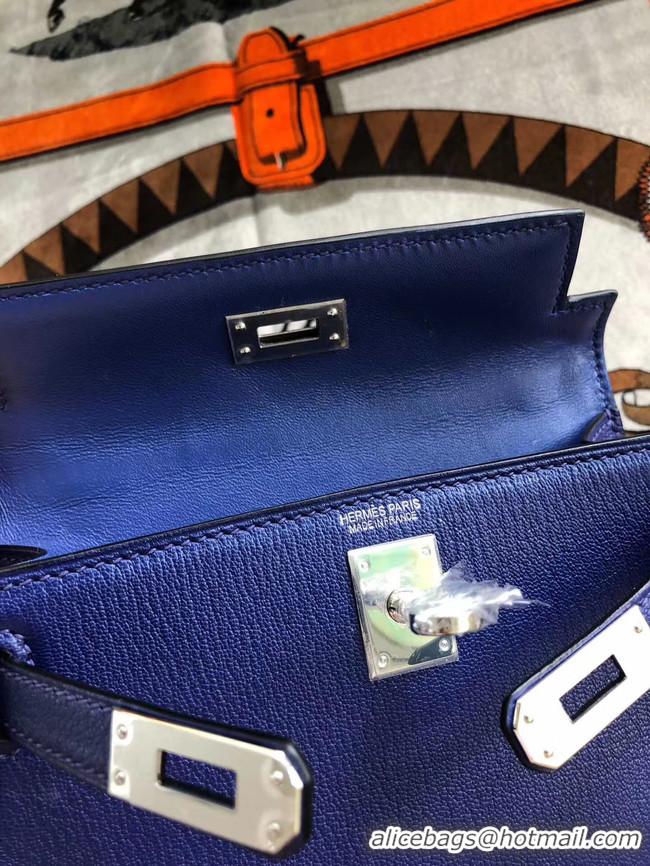 Pretty Style Hermes original mini Kelly chevre mysore K19CM blue&silver Metal