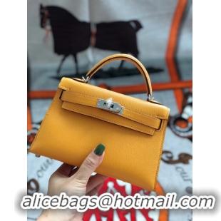 Buy Discount Hermes original mini Kelly chevre mysore K19CM Mango yellow&silver Metal