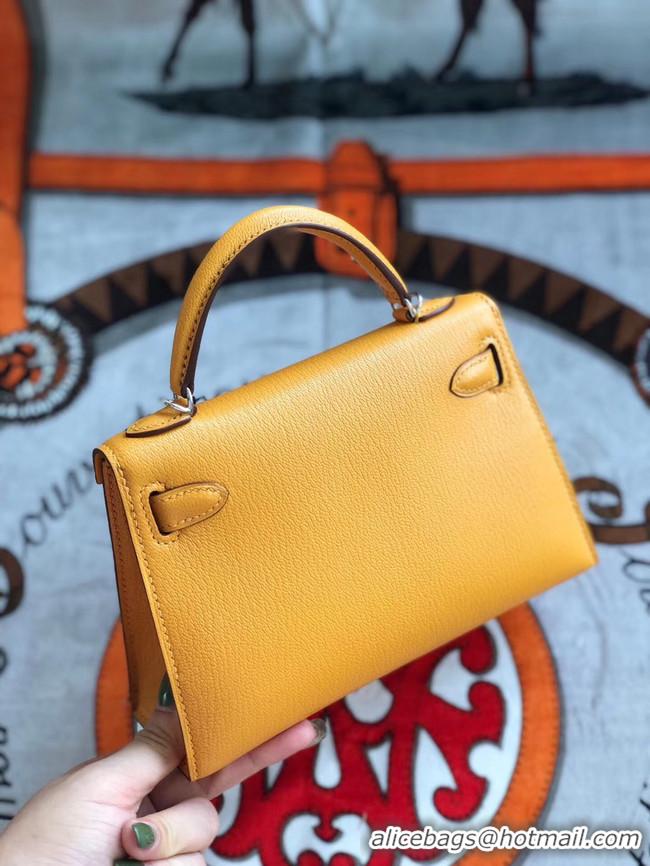 Buy Discount Hermes original mini Kelly chevre mysore K19CM Mango yellow&silver Metal