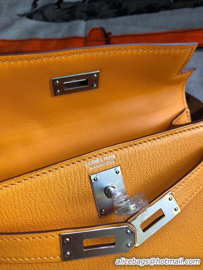 Buy Discount Hermes original mini Kelly chevre mysore K19CM Mango yellow&silver Metal