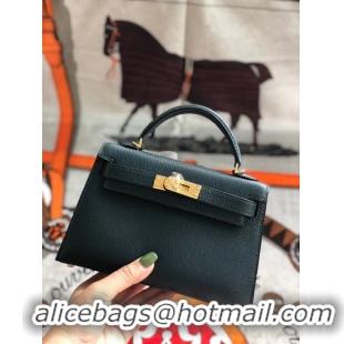 Original Cheap Hermes original mini Kelly chevre mysore K19CM Blackish green&Gold Metal