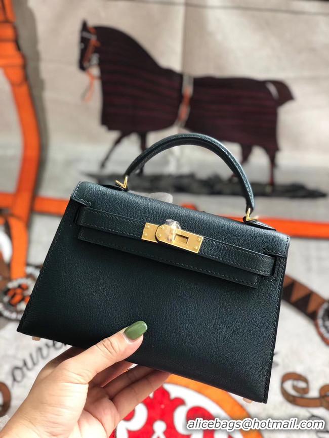 Original Cheap Hermes original mini Kelly chevre mysore K19CM Blackish green&Gold Metal