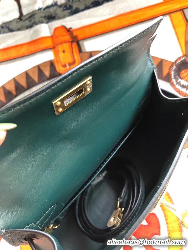 Original Cheap Hermes original mini Kelly chevre mysore K19CM Blackish green&Gold Metal