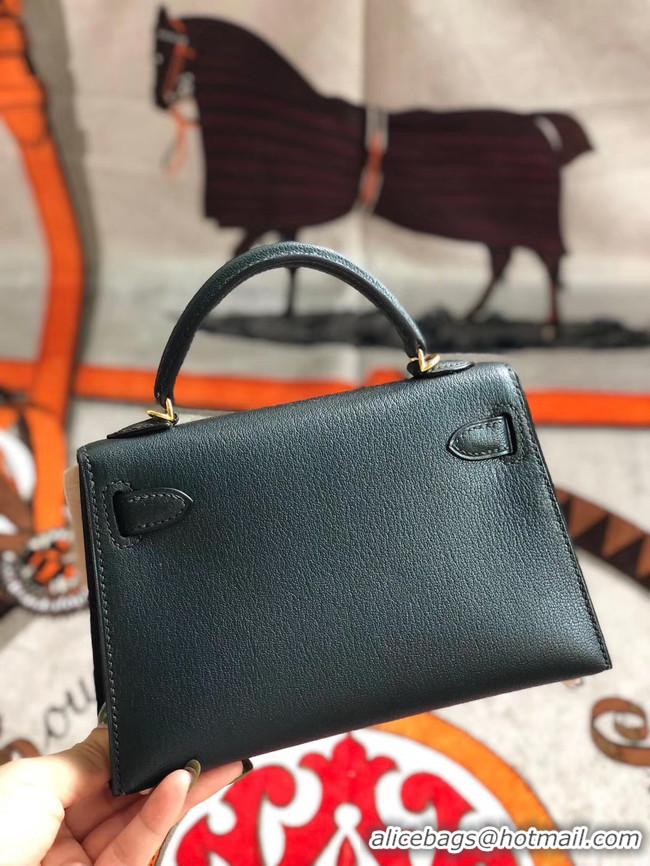 Original Cheap Hermes original mini Kelly chevre mysore K19CM Blackish green&Gold Metal