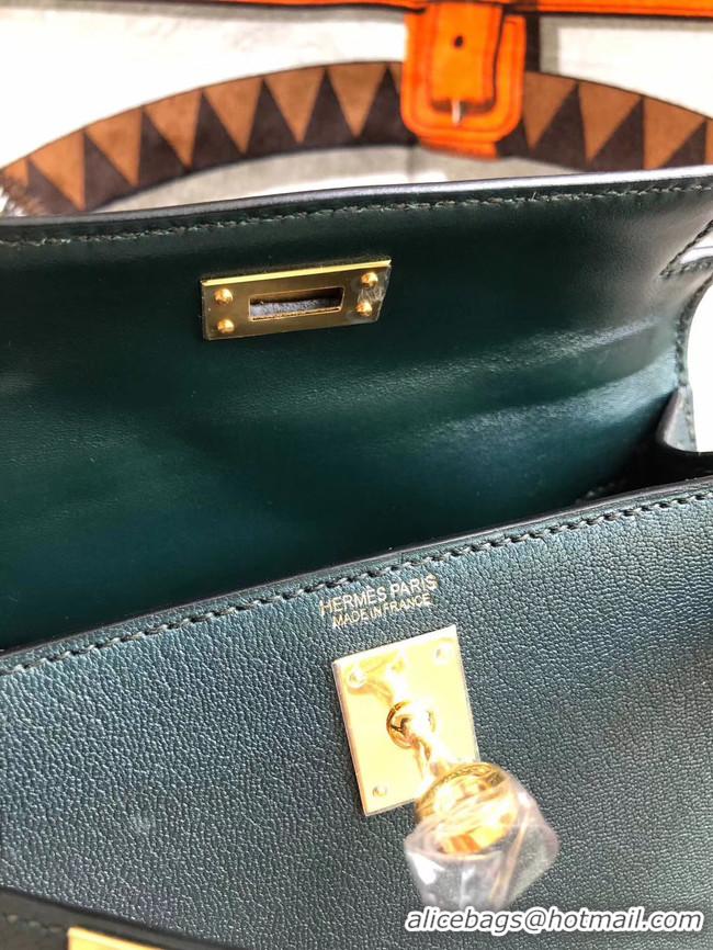 Original Cheap Hermes original mini Kelly chevre mysore K19CM Blackish green&Gold Metal