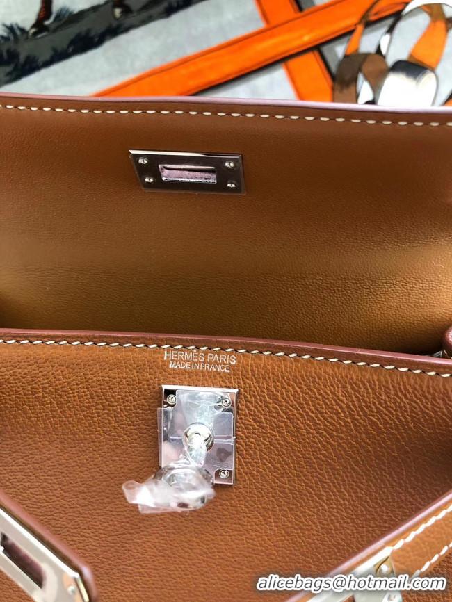 Super Quality Hermes original mini Kelly chevre mysore K19CM brown&silver Metal