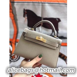 Low Cost Hermes original mini Kelly chevre mysore K19CM light grey&Gold Metal