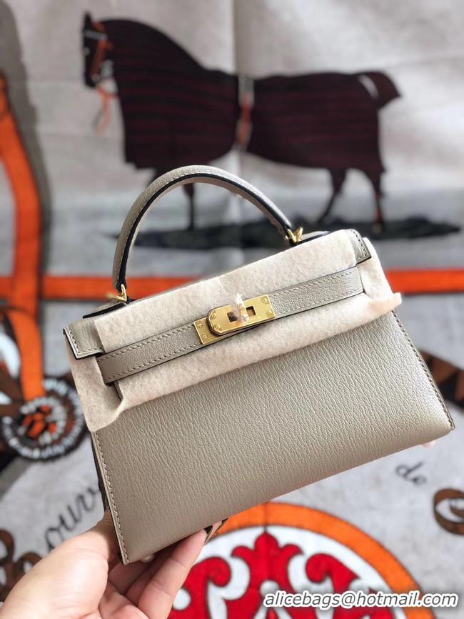 Low Cost Hermes original mini Kelly chevre mysore K19CM light grey&Gold Metal