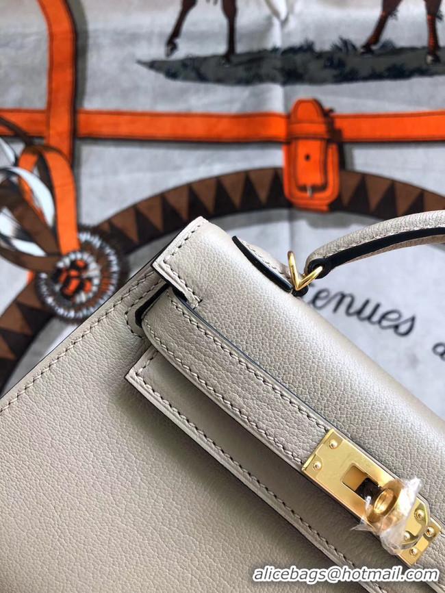 Low Cost Hermes original mini Kelly chevre mysore K19CM light grey&Gold Metal