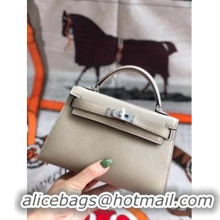 Grade Quality Hermes original mini Kelly chevre mysore K19CM light grey&silver Metal