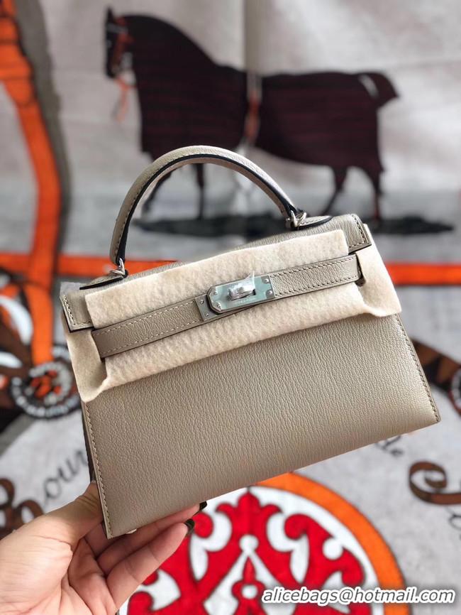 Grade Quality Hermes original mini Kelly chevre mysore K19CM light grey&silver Metal