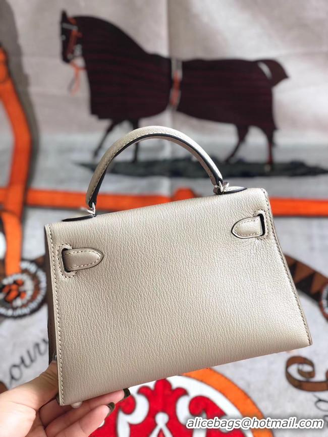 Grade Quality Hermes original mini Kelly chevre mysore K19CM light grey&silver Metal