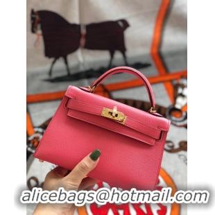 Unique Grade Hermes original mini Kelly chevre mysore K19CM Watermelon red&Gold Metal