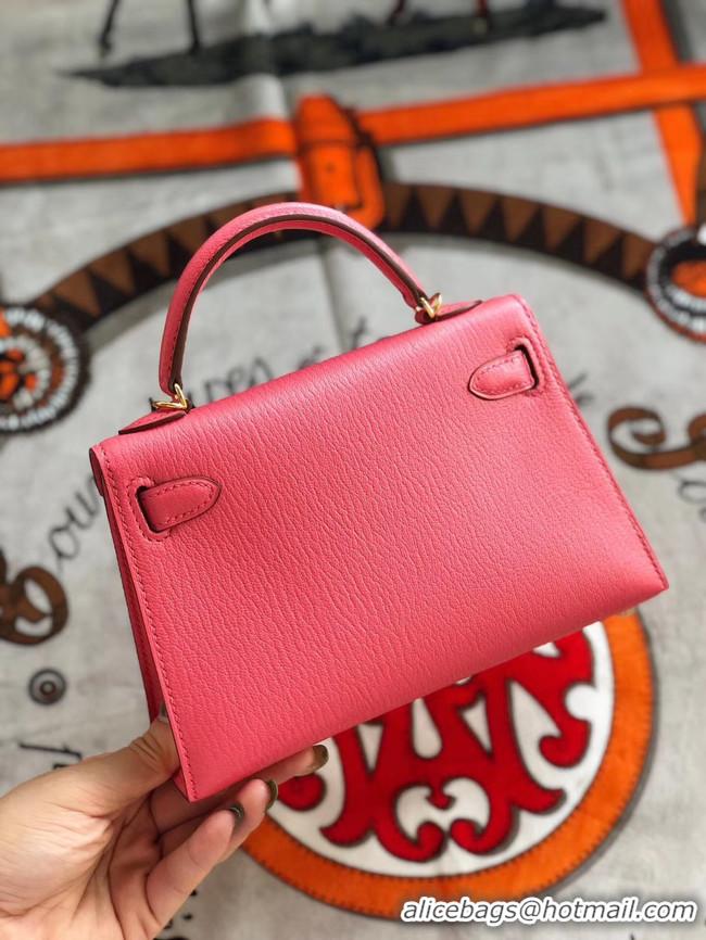 Unique Grade Hermes original mini Kelly chevre mysore K19CM Watermelon red&Gold Metal