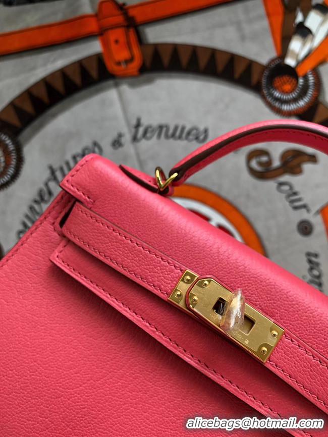 Unique Grade Hermes original mini Kelly chevre mysore K19CM Watermelon red&Gold Metal