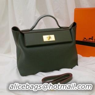 Duplicate Hermes Kelly togo Leather Tote Bag H2424 Blackish green