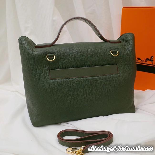 Duplicate Hermes Kelly togo Leather Tote Bag H2424 Blackish green