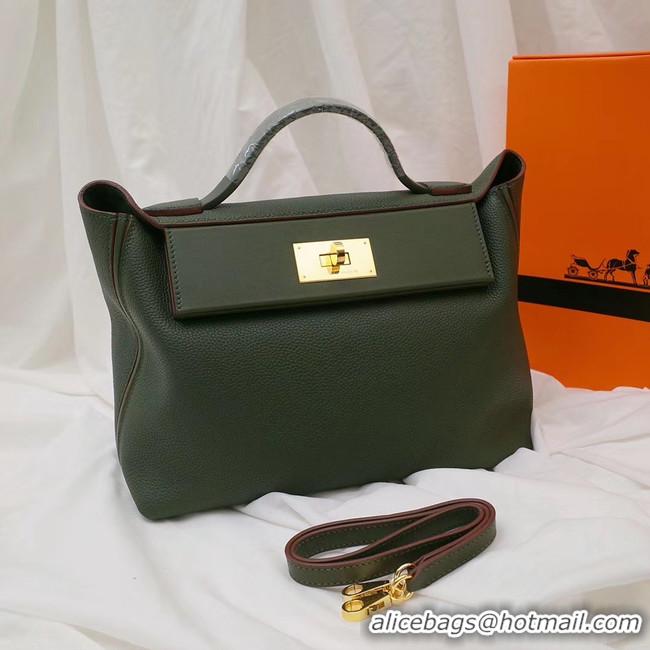 Duplicate Hermes Kelly togo Leather Tote Bag H2424 Blackish green