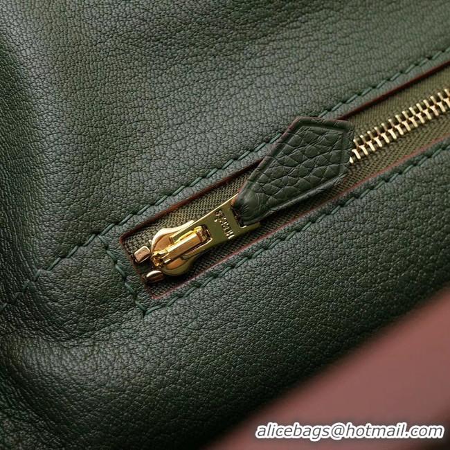 Duplicate Hermes Kelly togo Leather Tote Bag H2424 Blackish green