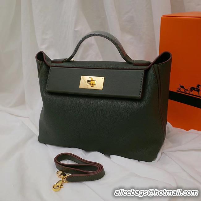 Duplicate Hermes Kelly togo Leather Tote Bag H2424 Blackish green