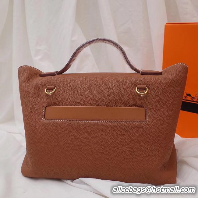 Low Cost Hermes Kelly togo Leather Tote Bag H2424 brown