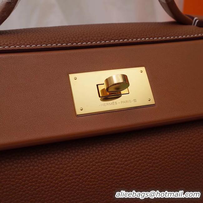 Low Cost Hermes Kelly togo Leather Tote Bag H2424 brown