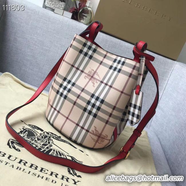 Low Cost BURBERRY Banner small vintage check and leather tote Bag 1581 red