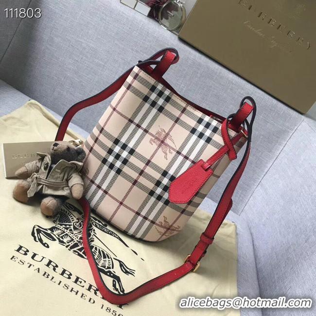 Low Cost BURBERRY Banner small vintage check and leather tote Bag 1581 red